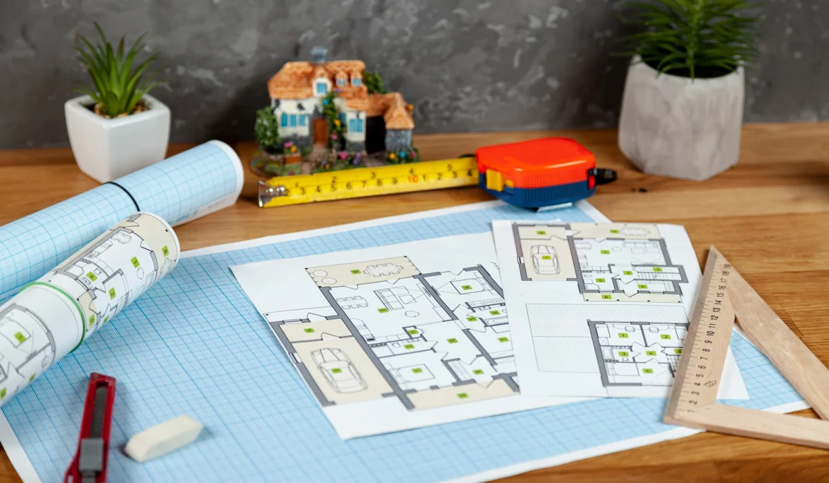 Planos de arquitectura de una casa incluyendo Calefacción Central